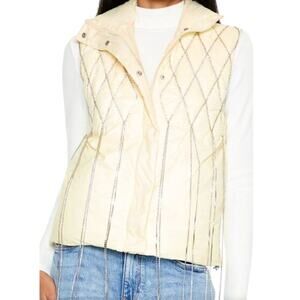 Forever 21 Embellished Puffer Vest – Cream Egret – Rhinestone Trim – Size Small